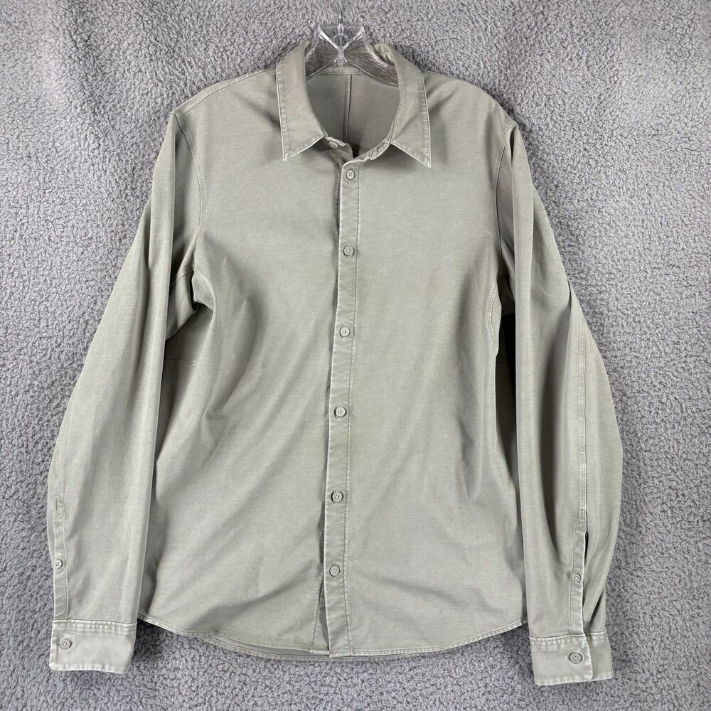 lululemon Commission Button Down Shirt Mens Small Green Long Sleeve Performance